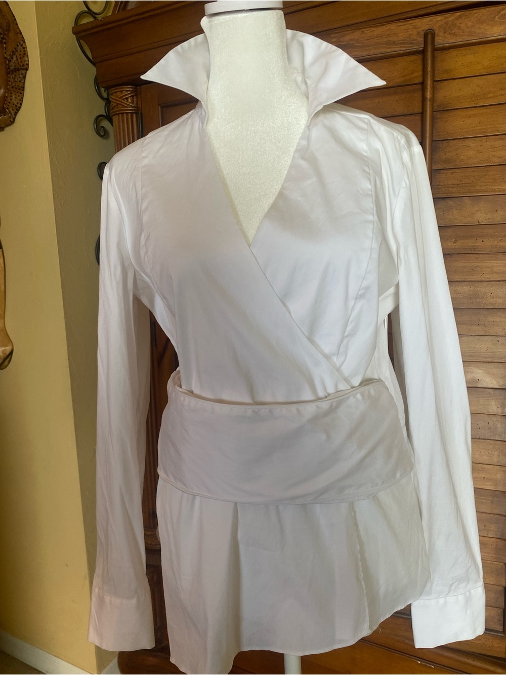White House Black Market White Wrap-Style Long Sleeve Blouse